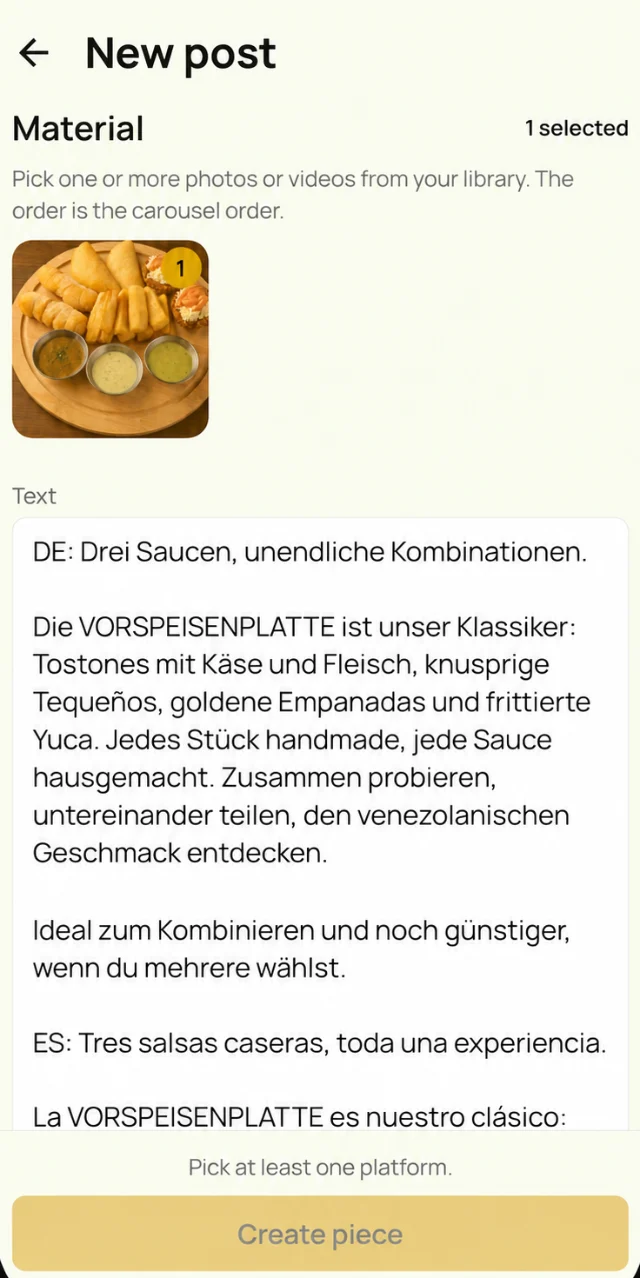 Avo Marketing: neuer Beitrag mit einem ausgewählten Foto und dem Text, den AVO auf Deutsch und Spanisch geschrieben hat.